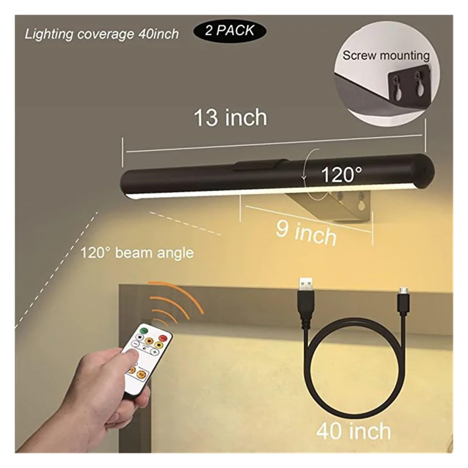 Lampada da parete magnetica ricaricabile for l'illuminazione 'immagine o specchio del bagno a camera letto, lampada a LED dimmerabile con applique telecomandate,Uso duraturo
