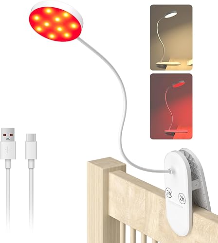Diomart Lámpara de escritorio LED recargable, luz de lectura regulable con clip con temporizador, luz roja para dormir lámpara de noche para banco
