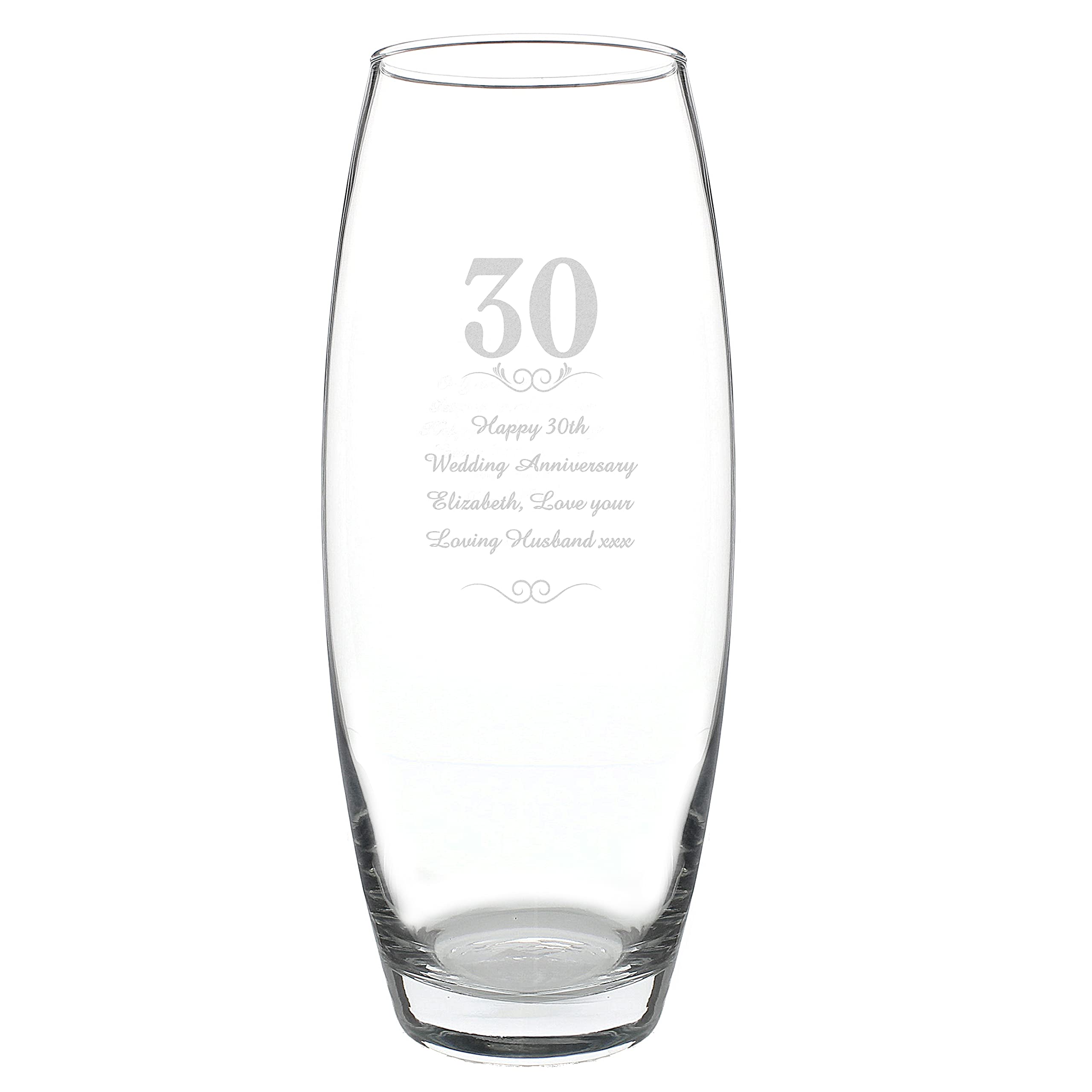 Caleli Gifts Personalised Pearl Anniversary Vase. 30Th Wedding Anniversary Glass Vase.