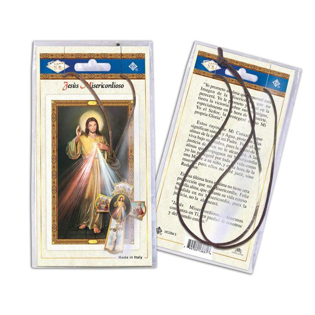 Amazon Com Italian Divine Mercy Wood Cross Necklace With Laminate Prayer Card Set Divina Misericordia Tarjeta Oracion Spanish Office Products