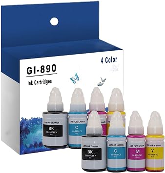 GI-890 Ink Compatible for Canon 890 GI 890 Refill Ink Bottles Works for Canon G1800 G2800 G3800 Printer, High Yield BK/C/M/Y Color GI-890 Ink Bottles,4 Color-2 Set
