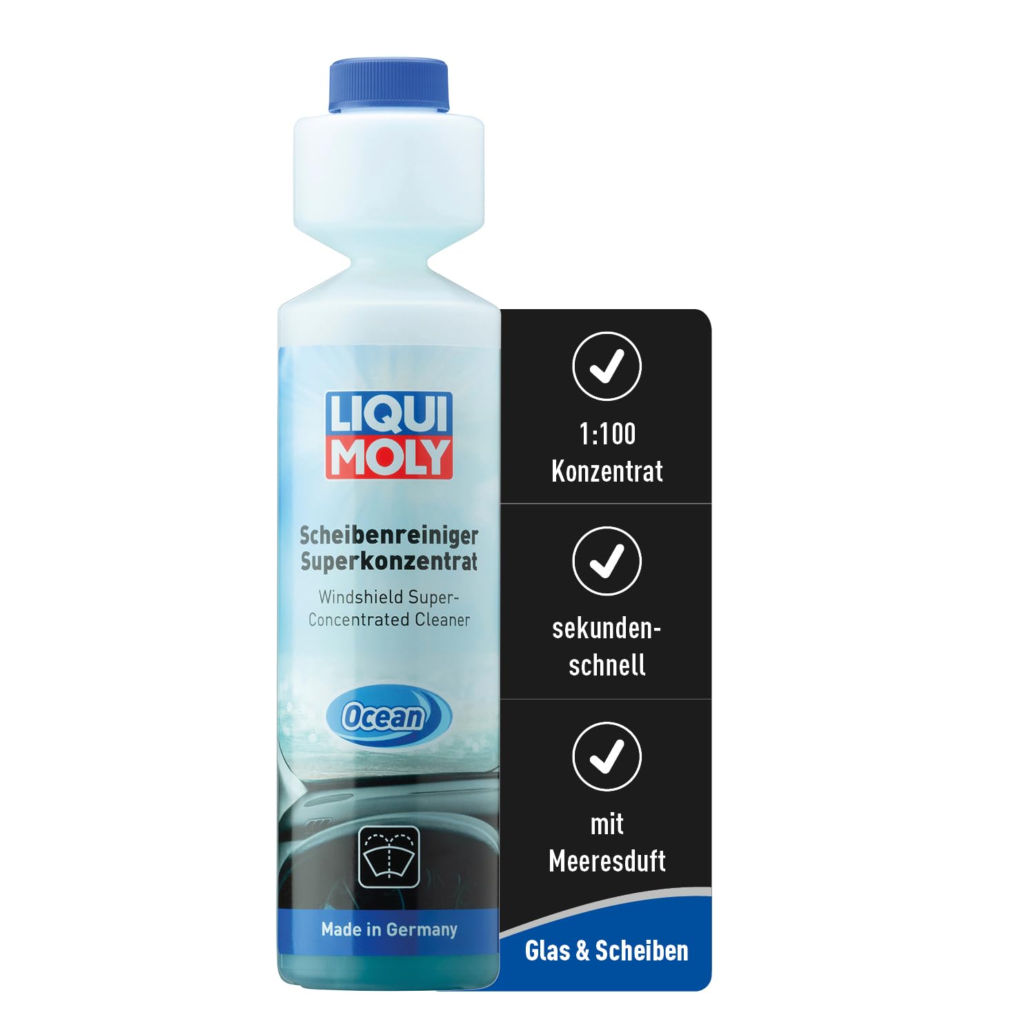 LIQUI MOLY Scheibenwischwasser Scheibenreiniger-Superkonzentrat Ocean, Art.-Nr. 21708 I 250 ml Scheiben-Wischwasser Konzentrat mit Meeres-Duft für eine schnelle Reinigung I Mischverhältnis 1:100