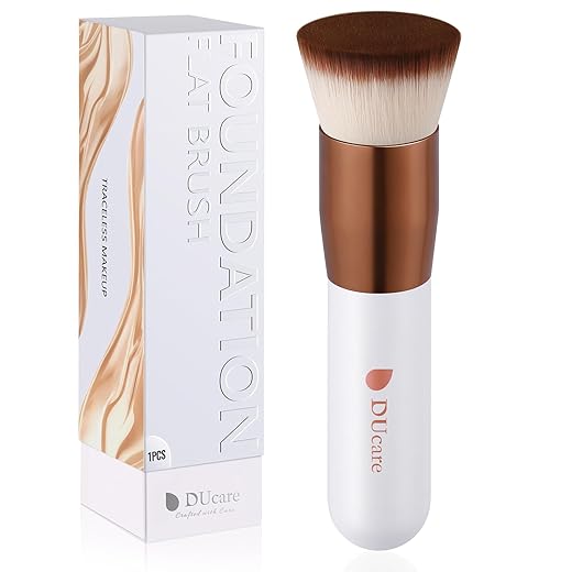 DUcare Flat Top Kabuki Foundation Brush, Synthetic Professional Liquid Blending Mineral Powder Makeup Tools, Rose Golden/White