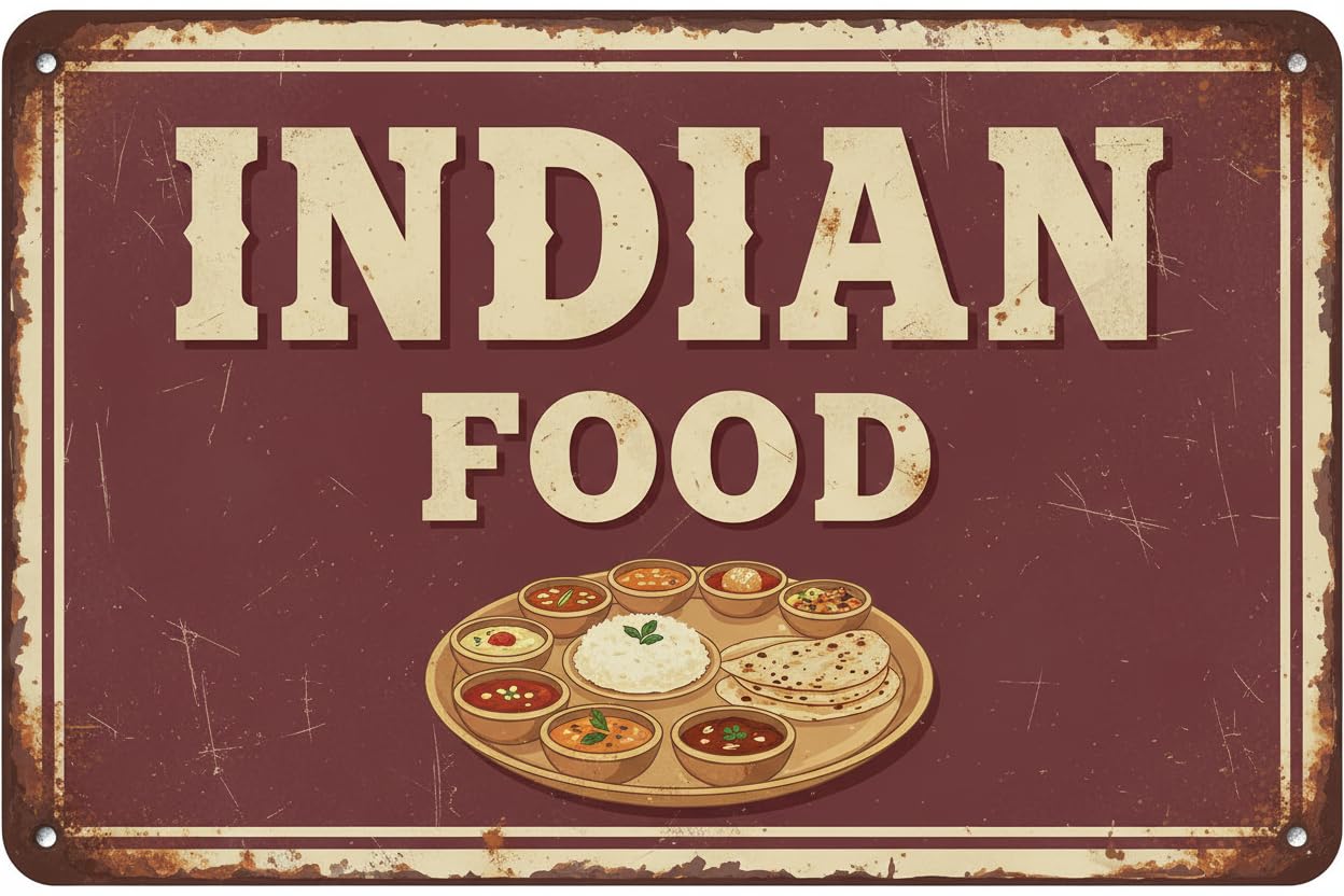 Wall Decor Indian Food | Full Color Sidewalk Display Sign Board With Metal Ground Stakes | 8x12Inch Vintage Signs Aluminum Plates Printed