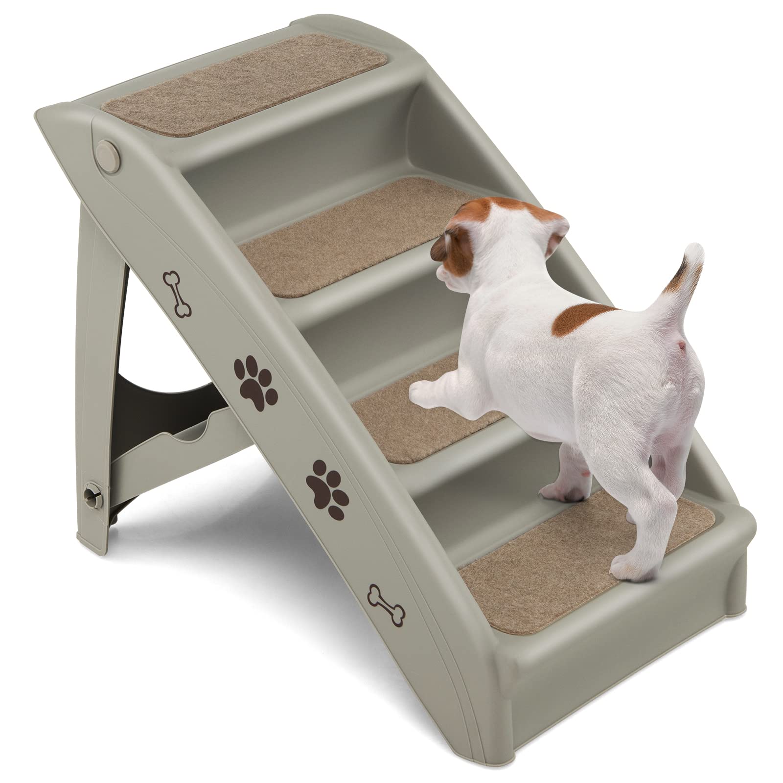 GOPLUS Escalera Plegable para Mascotas con 4 Peldaños, Escalera para Perros de Plástico, Rampa para Mascotas Portátil con Superficie Antideslizante, para Cama Sofá Coche, Carga Máxima 60KG, Gris