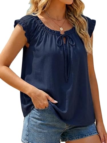 YOINS Babydoll Tops for Women Summer Cute Off Shoulder Loose Fit Tie Front Tank 