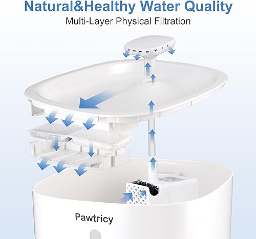 Miniatura 2 de Pawtricy Fuente de agua para gatos, fuente de agua automática para mascotas de 128 oz3.8 L con luz LED y filtros para gatos, perros, múltiples