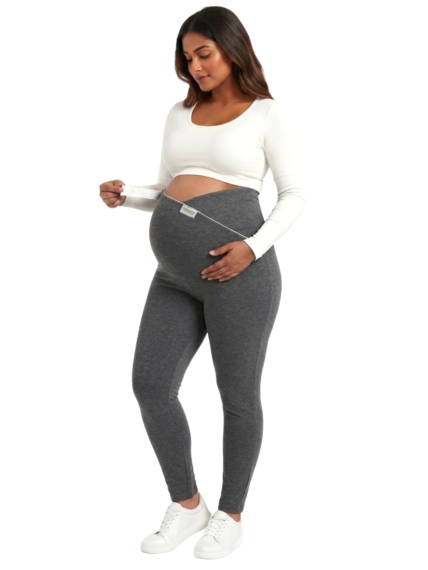 Maternity Leggings with Adjustable Belly Support Band – Soft, High-Waist Over-The-Bump Pregnancy Pants for Women-image-44