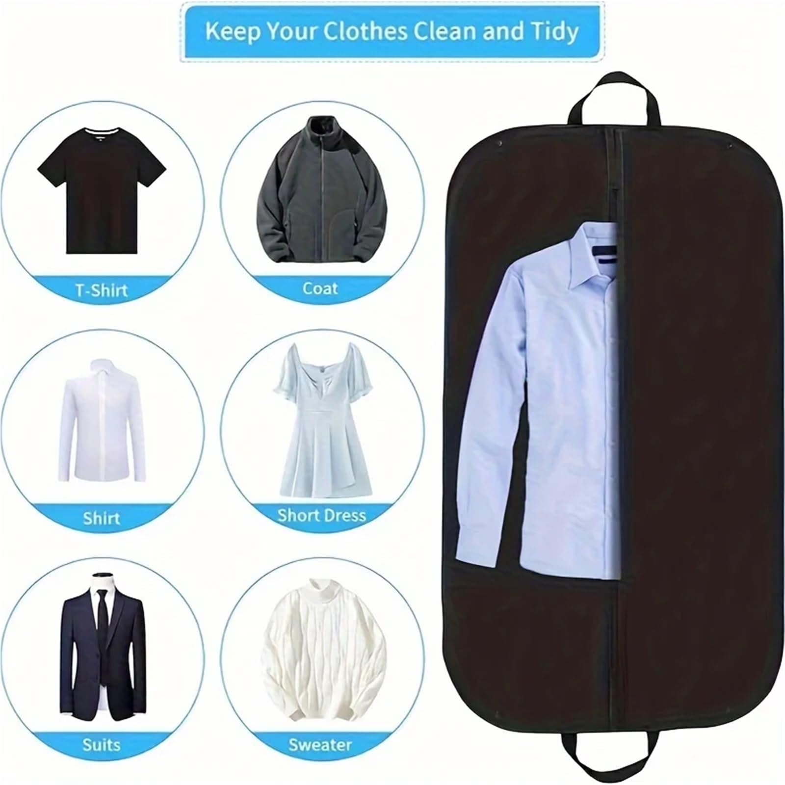 Portatrajes Bolsas de almacenamiento for trajes (1/4 unidades), no tejidas, con asa for organizar el armario, a prueba de polvo, for vestidos de novia.(Black 4pcs)