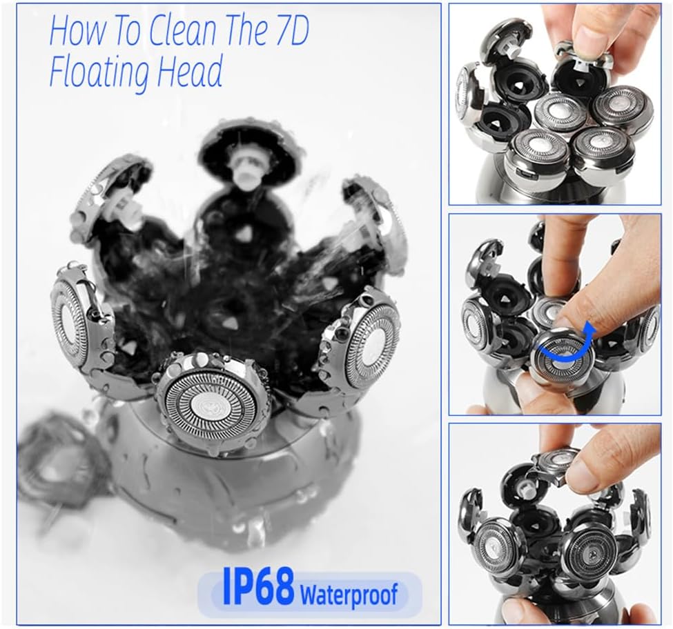 Head Shaver, 5 in 1 Waterproof with LCD Display Bald Head Shavers for Men, Wet Dry Electric Razor, 7DUSB Rechargeable Electric Shavers Bald (Grey)