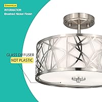 Vista 7 de 3-Light Semi Flush Mount Ceiling Light, 12.6" Drum Light with White Fabric Shade, Modern Close to Ceiling Lamp for Living Room Bedroom Dining