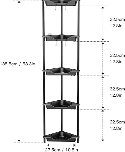 Miniatura 6 de Orimade Organizador de ducha de 5 niveles a prueba de óxido, estante de esquina de plástico empalmado de metal para baño, color azul