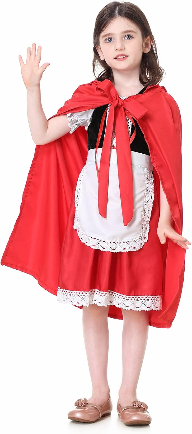 Miniatura 4 de Antbutler Disfraz de Caperucita Roja para Niñas, Disfraz de Caperucita Roja para Halloween, conjunto de vestido de cosplay