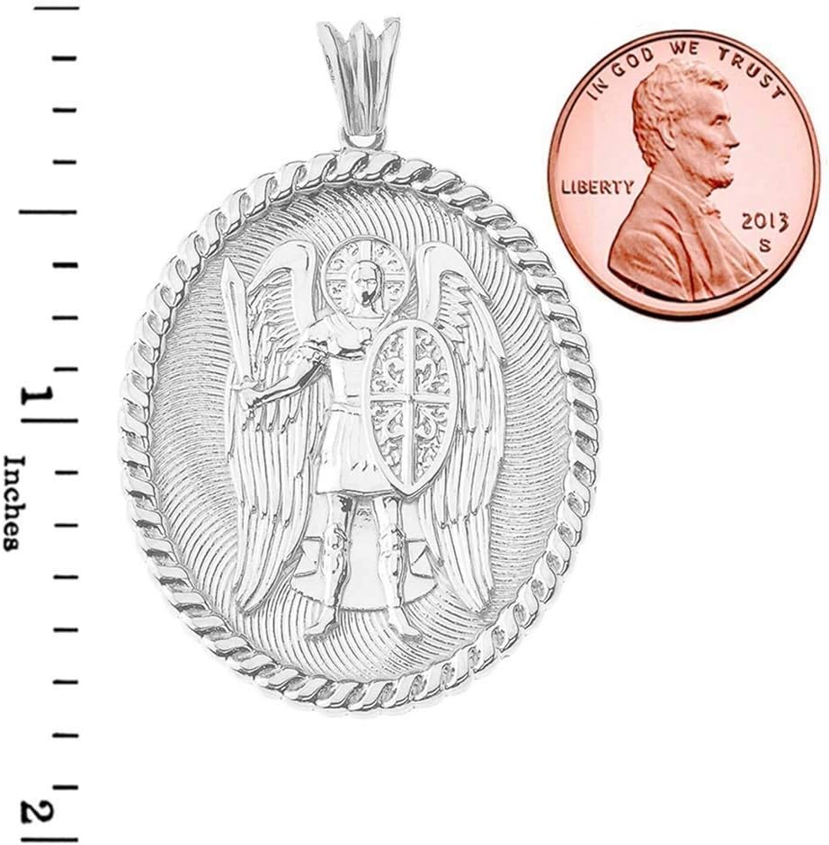 Elegant St. Michael Pray For Us Charm Pendant Necklace in Solid Sterling Silver