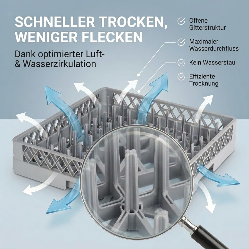 2+1 Set Spülkorb 50x50 für Gastro Spülmaschine – 2X Tellerspülkorb + 1x Besteckspülkorb (Durchfallschutz) Geschirrkorb für Restaurant Hotel Catering - Abtropfkorb