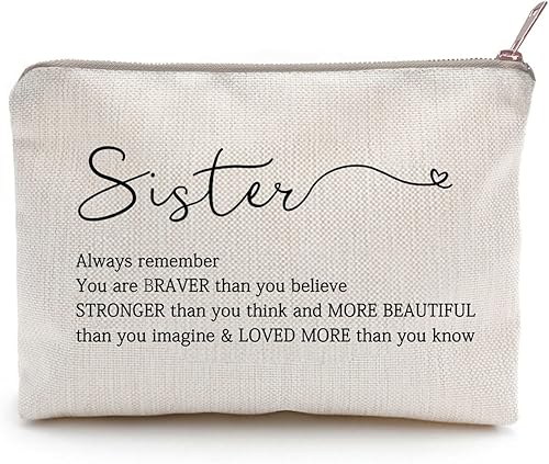 Vista 19 de Estuche de maquillaje para hermana del alma, regalos para hermana, bolsa de cosméticos, bolsa de aseo para mejor amiga, regalo de motivación, regalo