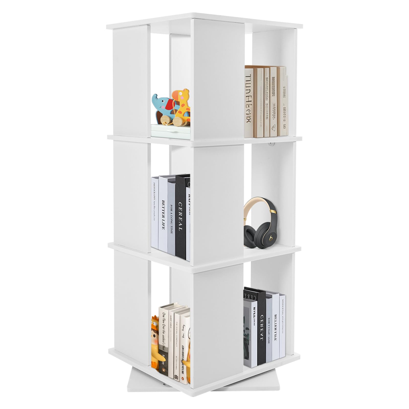 Sengfwin Estantería giratoria de 3 niveles, estantería de pie giratoria de 360°, estantería para niños, estantería giratoria para niños, estantería para libros infantiles, 40 x 40 x 97 cm, oficina