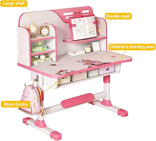 Miniatura 13 de Juego de escritorio y silla para niños, juego de sillas de mesa de estudio escolar para niños, silla de escritorio ergonómica con tablero de