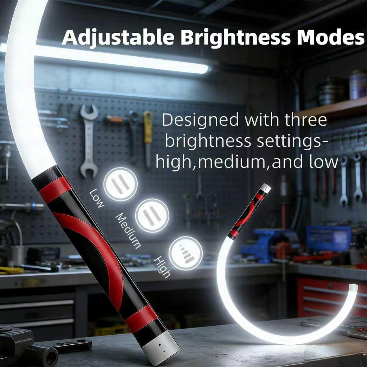 Bendable LED Flashlight Stick, 27" Flexible LED Work Light with Magnetic Base & Hook, 360° Rotatable Rechargeable LED Flashlight Stick for Mechanics, Automotive Repair, Camping, Emergency (2PCS)
