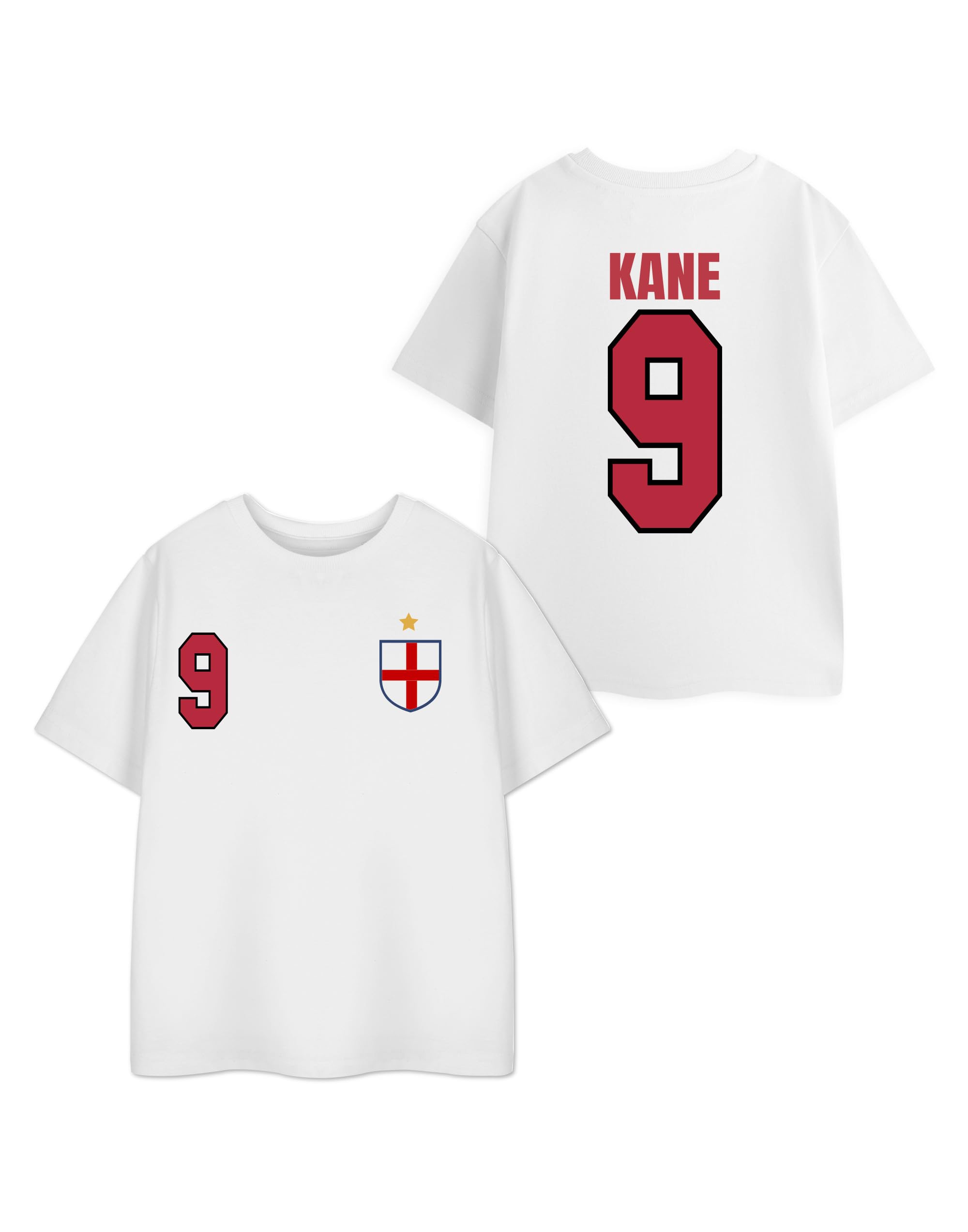 Show Me The Merch England Kane 9 White Red Graphic Tee | Kids Short Sleeve Football T-Shirt | Crew Neck Shirt for Football Fans - 11-12 Years