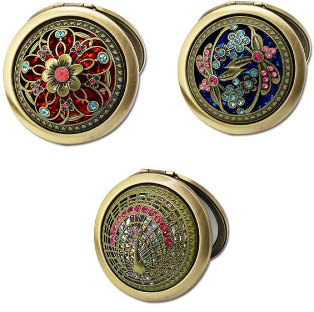 Compact Mirror for Purses Antique Metal Folding Double-Sided Pocket Makeup Cosmetic Mirror (Random Style, Pack of 3)-picture-11