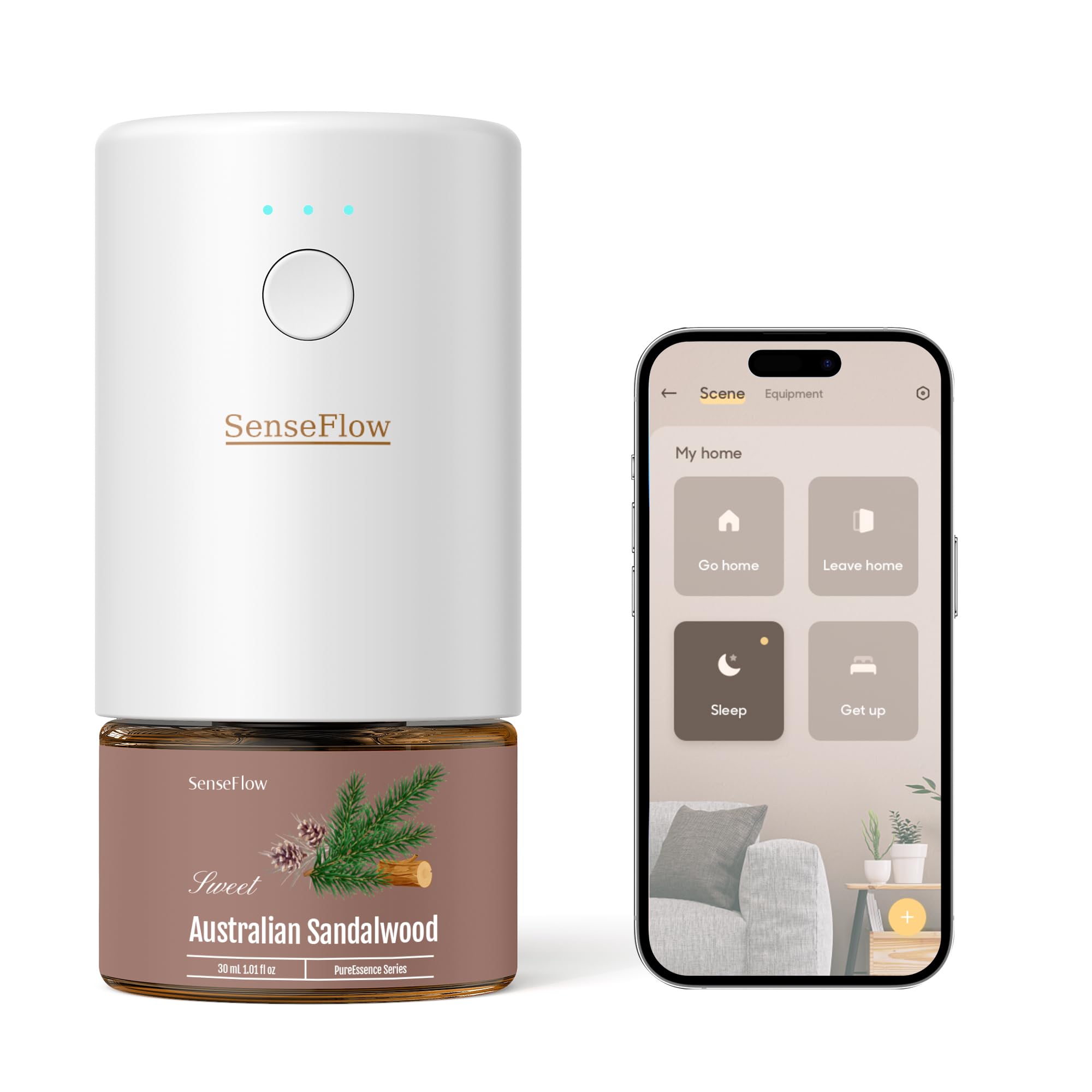 Diffusore di Oli Essenziali Wi-Fi SF101S - Ultrasuoni Senza Acqua Profumatore per Ambienti, 100% Vegetale, Aroma 120 Giorni, Luce LED, Ideale per Casa, Hotel e Studio - Sandalo Australiano