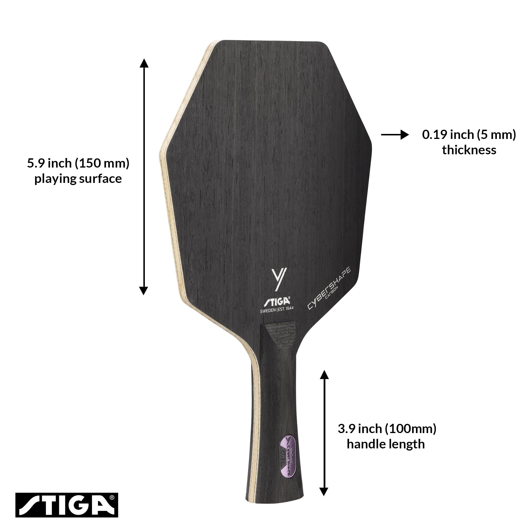 Stiga Cybershape Carbon CWT Table Tennis Blade with Custom Weight Technology I Superior Control, Enhanced Grip for Offensive Play - Pen - Black