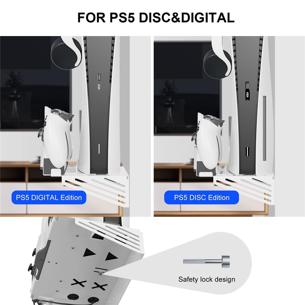 Soporte de pared consola de élite para PS5/PS5, soporte de pared de carga para mando doble con cable de carga magnético 2 en 1 y colgador de auriculares