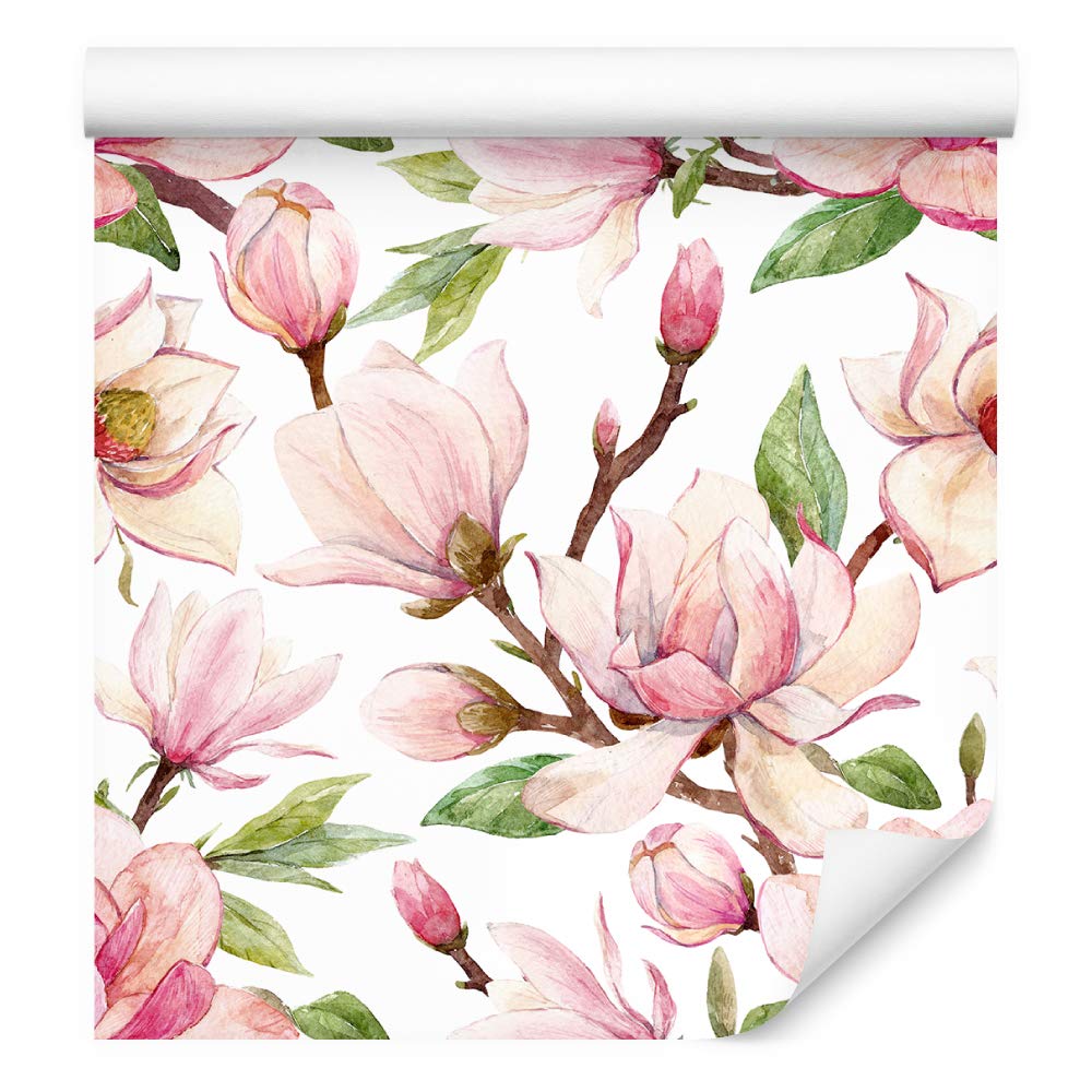 Muralo Tapete 10m Rolle Vlies Tapete Natur Pflanzen Flora Blumen Magnolien Blätter Vliestapete 1000 x 53cm Wand Tapete Wohnzimmer Schlafzimmer Moderne Wanddeko Wand Dekoration
