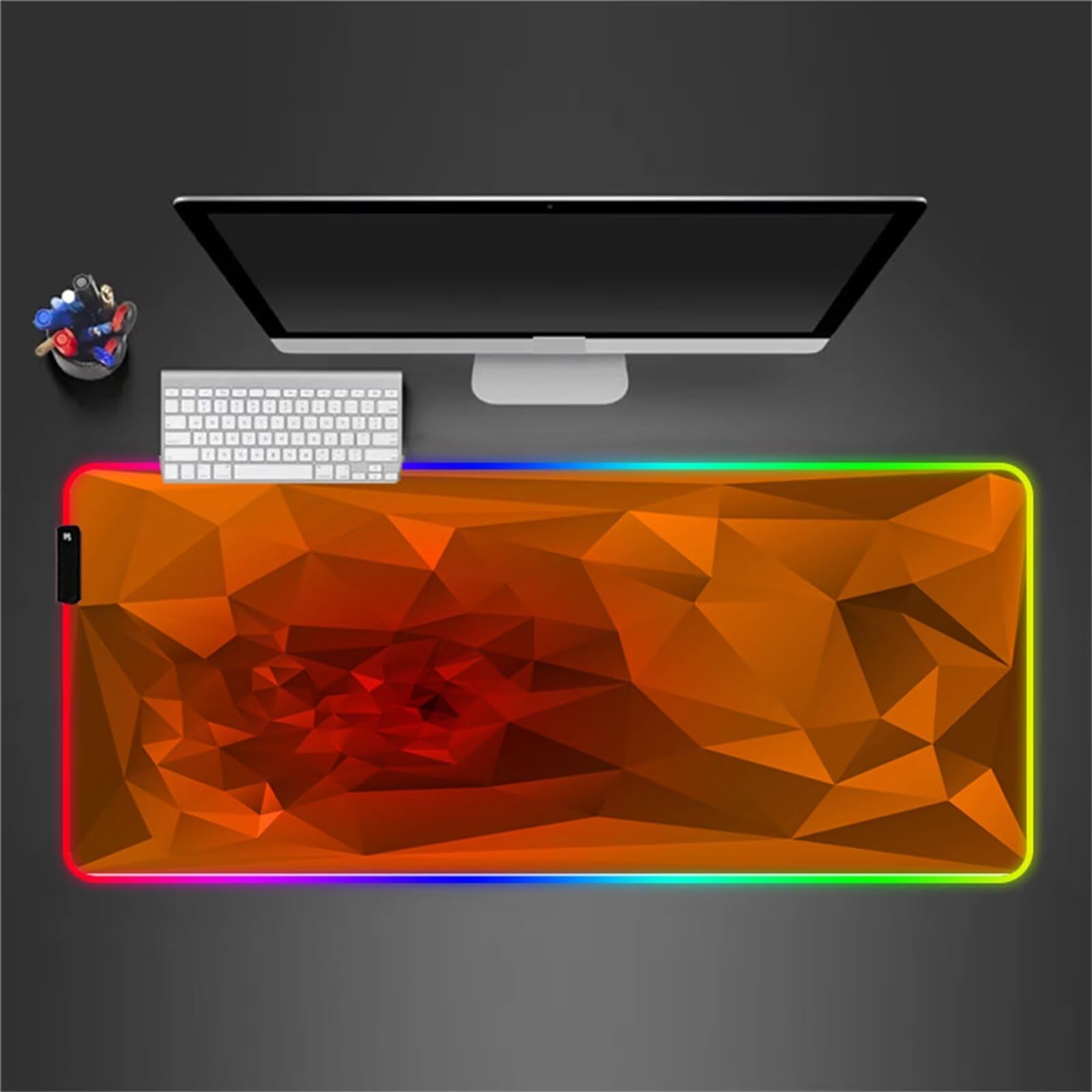 Alfombrilla de Ratón RGB 900x400x4mm XXL Grande Alfombrilla de ratón para Juegos LED 14 Efectos de Iluminación Alfombrilla Ratón Gaming para Gamers PC y Portátil, Geometría Naranja
