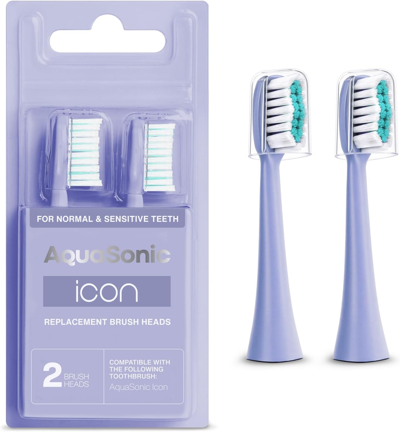 AquaSonic Genuine Icon Replacement Brush Heads | Compatible with AquaSonic Icon Toothbrush | 2 Brush Heads | for Normal & Sensitive Teeth (Lilac)
