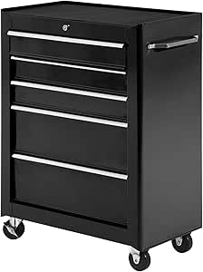 HOMCOM 5-Drawer Rolling Tool Chest, Lockable Tool Cabinet with 4 ...