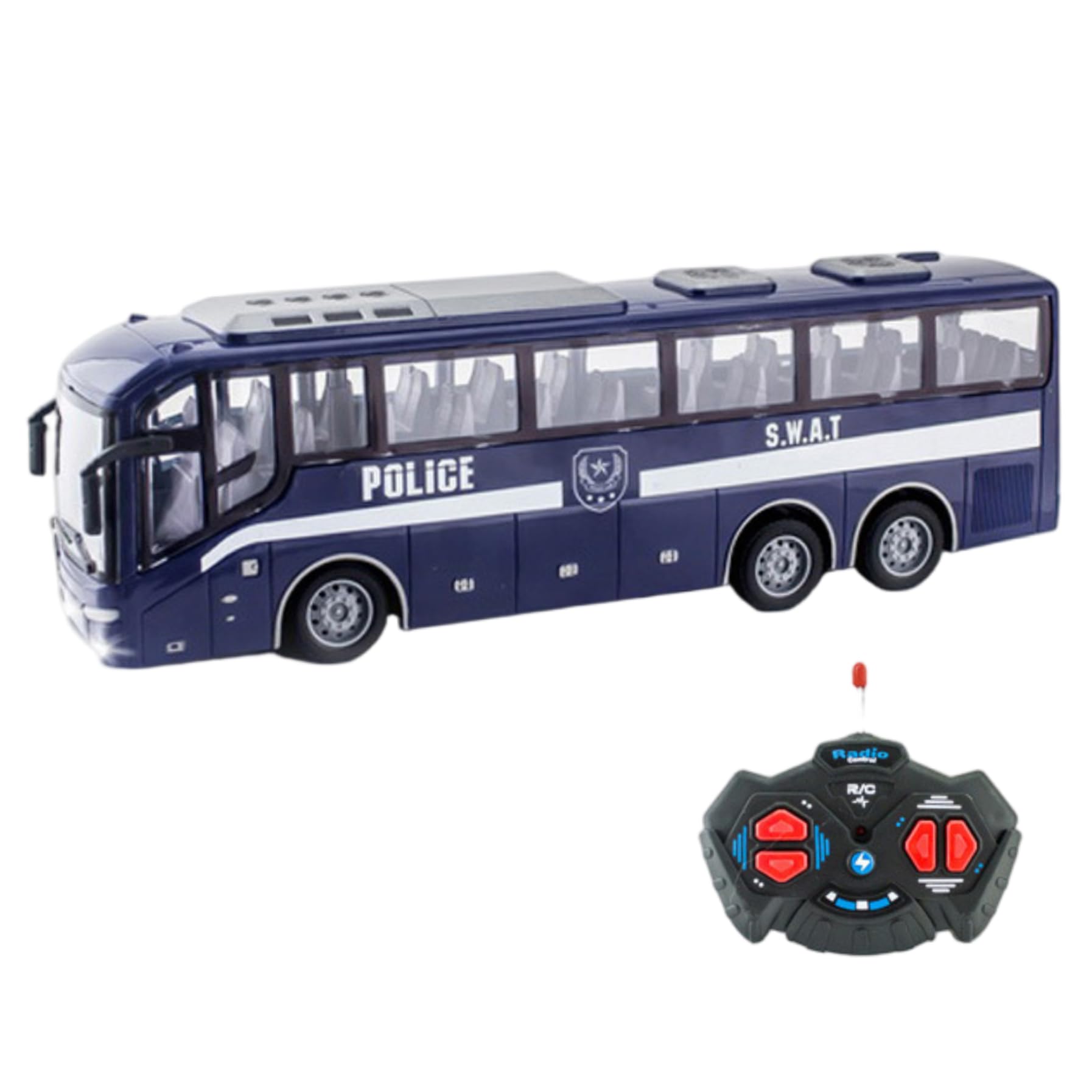 Juguete de autobús de la policía, 12.4x3.2x4.5 pulgadas 1:30 Simulador de autobús de la policía eléctrica realista y divertida de control remoto, regalo creativo para niñas, sin batería, azul