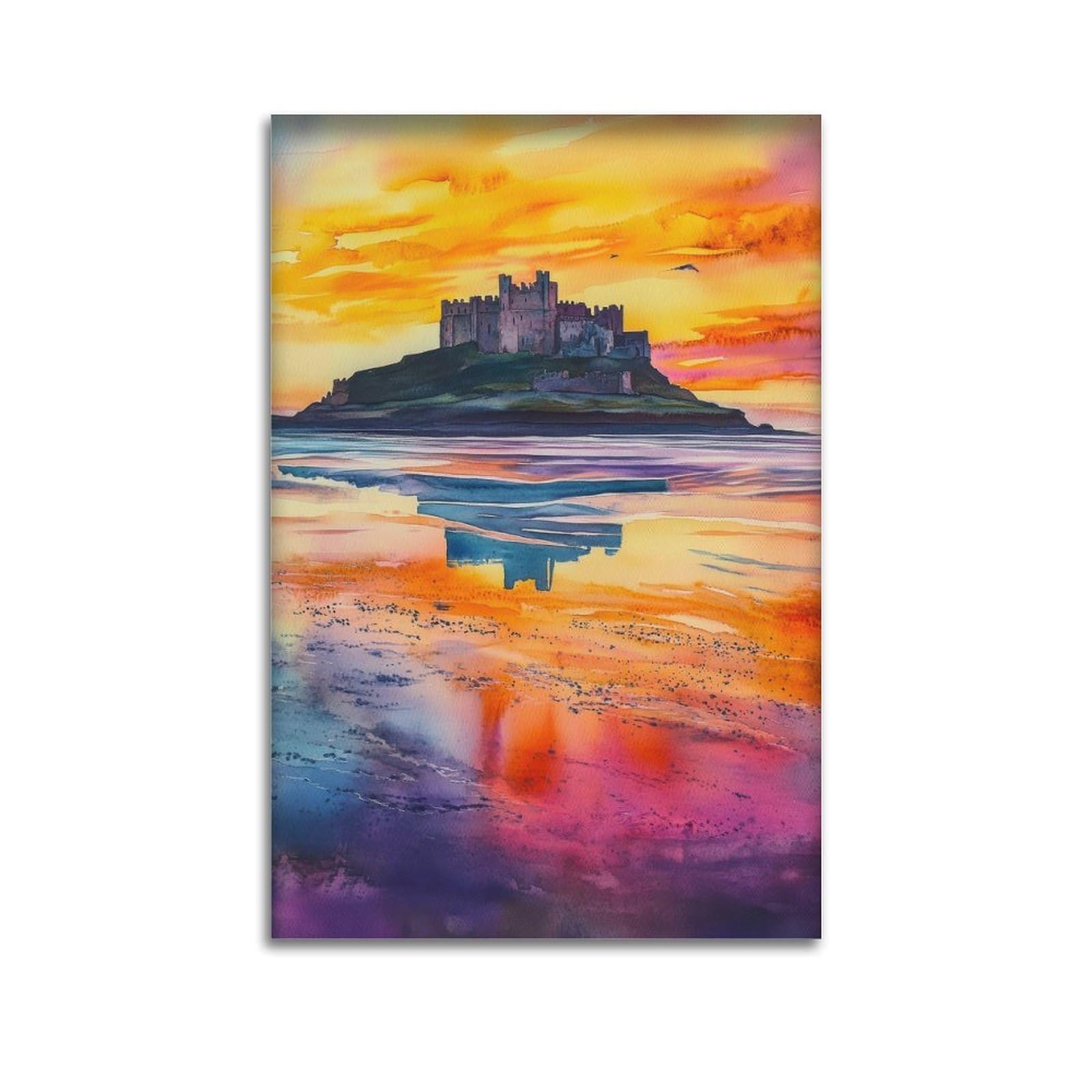 Bamburgh Castle Travel Northumberland England Coastal Landmark Gift for UK History Scenic0 Canvas Poster Wall Art Prints Room Aesthetic Murals Bedroom And Living Decorations 24x36inch(60x90cm)