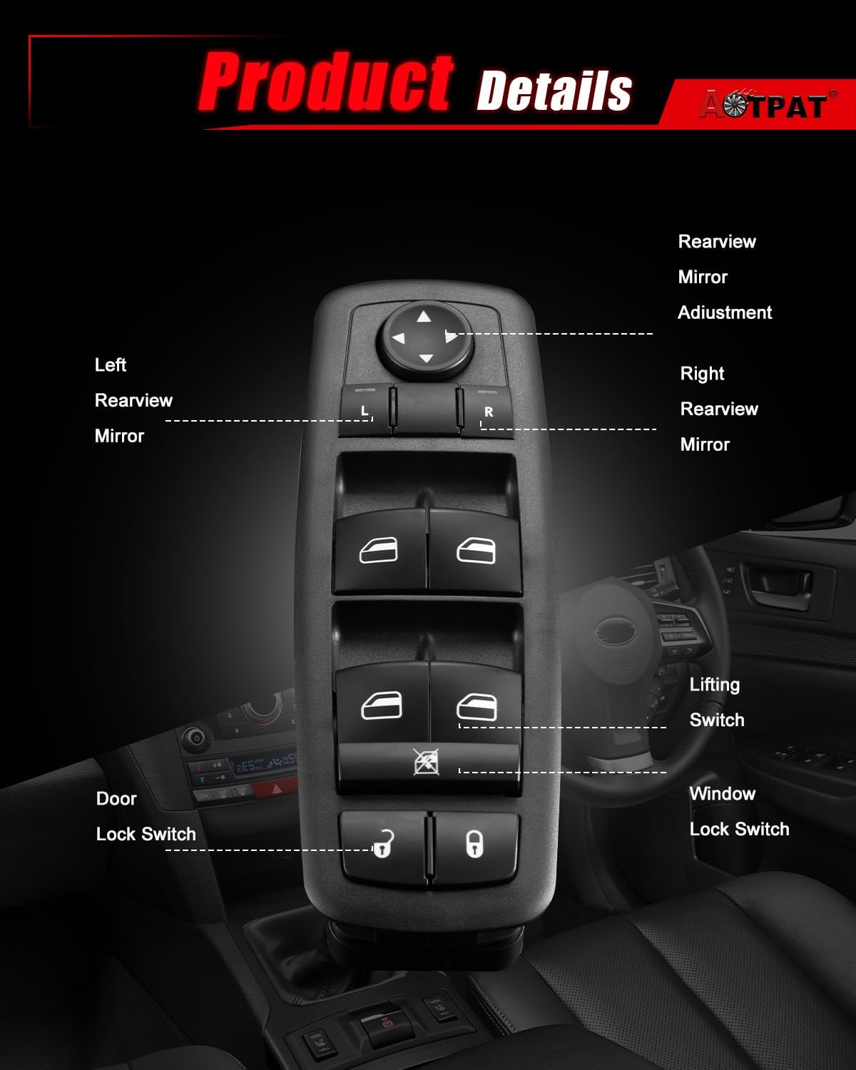 4602535AC Power Window Switch Fits for:-Dodge Grand Caravan 2008 2009, Driver Master Side Window Switch for:-Chrysler Town & Country 2008 2009 OE# 4602535AG