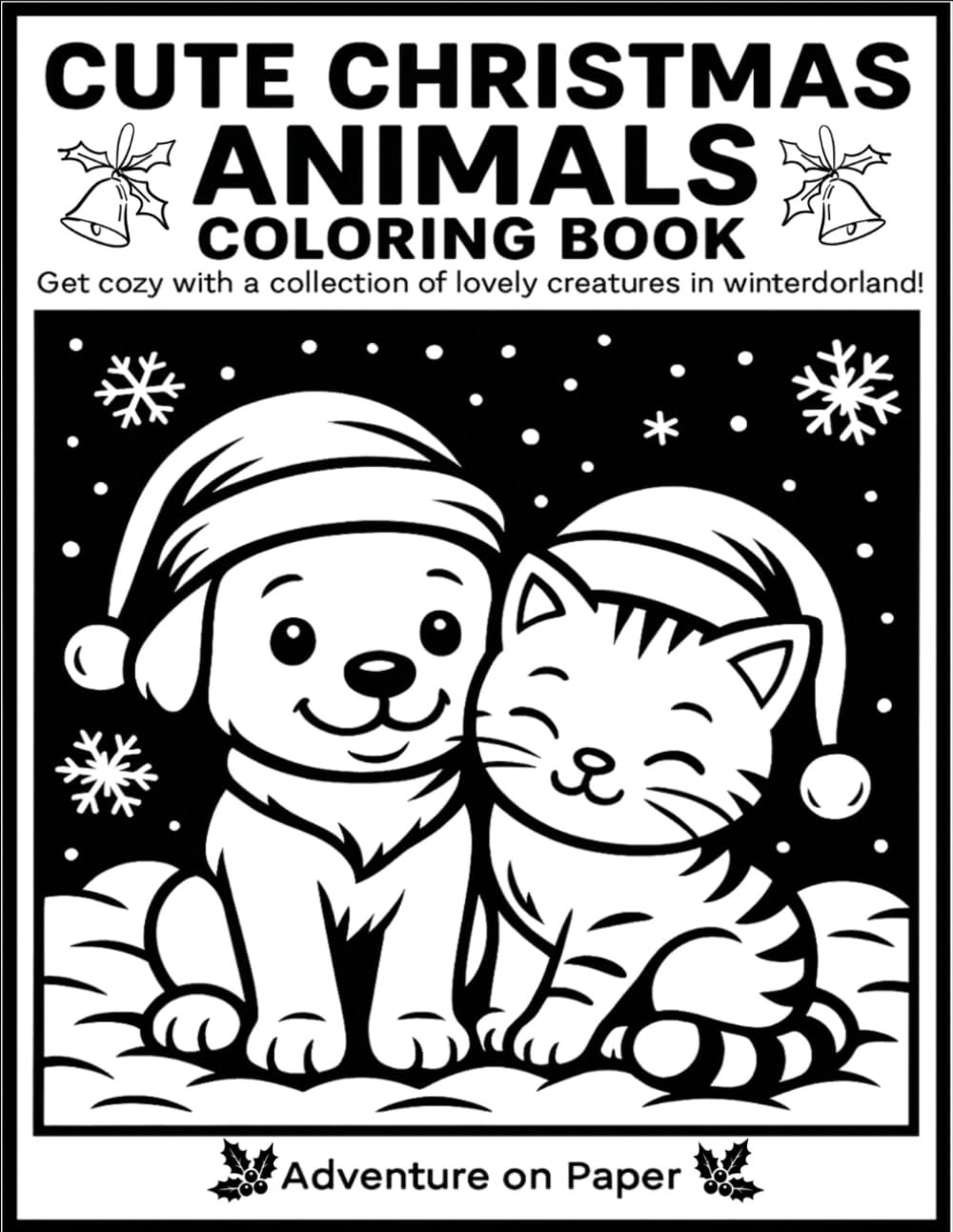Cute Christmas Animals Coloring Book: A black monochrome coloring book featuring 42 charming designs for still and slow moments