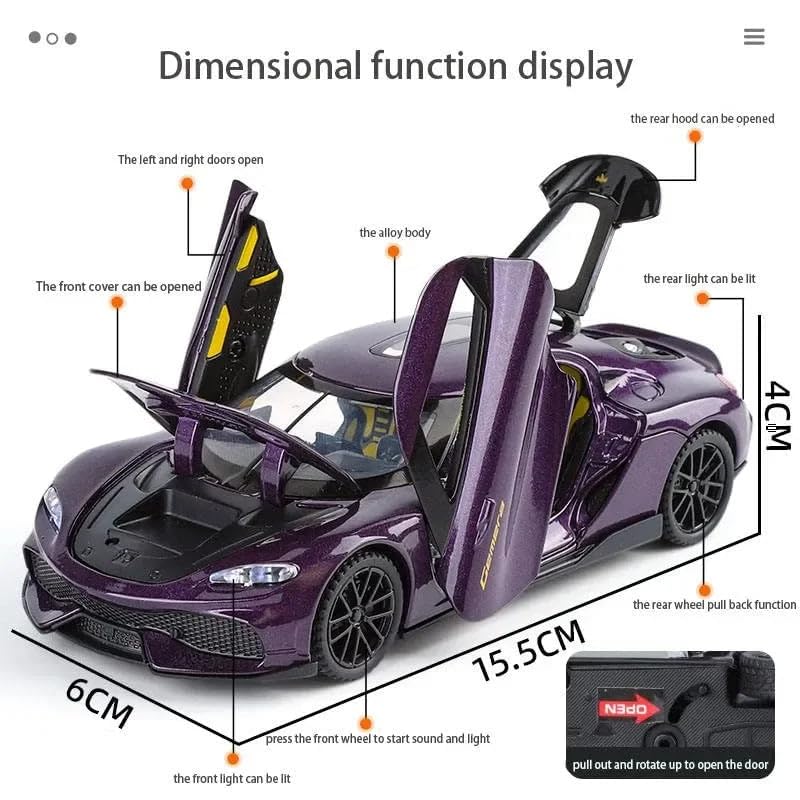 Image of Sky Tech Koenigsegg Gemera Toy Car 1:32 Exclusive Alloy Metal Pull Back Die-cast Car Diecast Metal Pullback Toy car with Openable Doors & Light, Music Boys Gifts Toys for Kids【Colors as Per Stock】