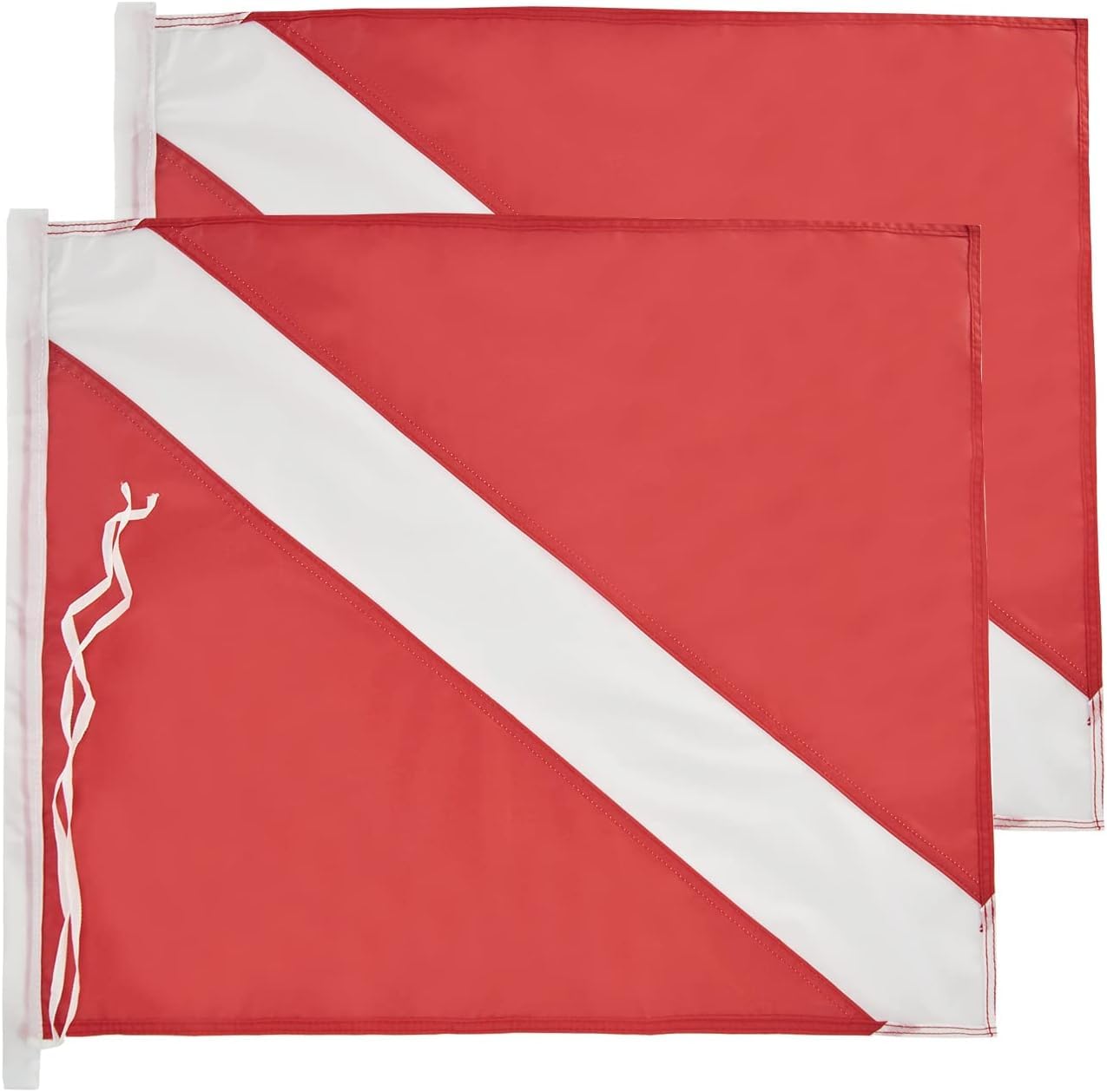 2pcs Diver Down Flag with Cord Ties 20 x 24 Inch - Double Stitched Nylon - Red and White Diving Flags for Scuba Dive Spearfishing Freediving,Use with