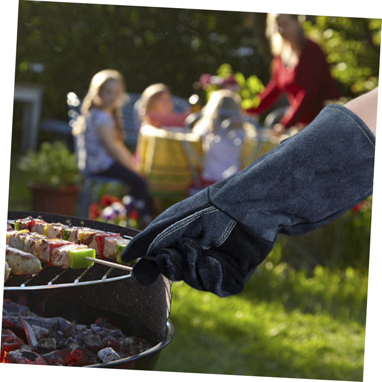 Guanti Barbecue Resistenti al Calore in Cuoio Neri, 1 Paio | Forno e Grill, Facili da Indossare e Togliere, Stile Protezione Affidabile per Cucina All'aperto