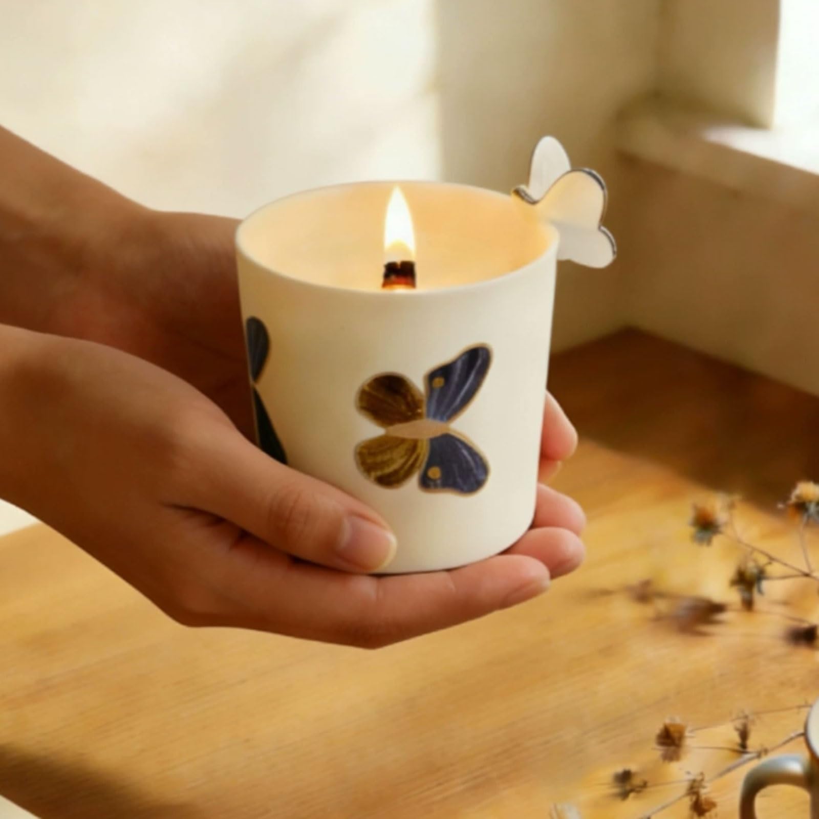Velas de cerámica hechas con cera de soja y aceites esenciales botánicos, vela perfumada reutilizable de larga duración for dormitorio y oficina(Vanilla)