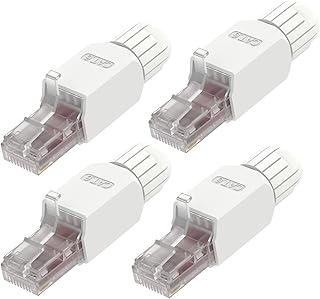 VCELINK Tool-Free RJ45 Connectors Toolless Cat6 Modular Plug Gold Plated Cat6 Ethernet Cable Ends for 23-26 AWG Network Cable 4 Pack