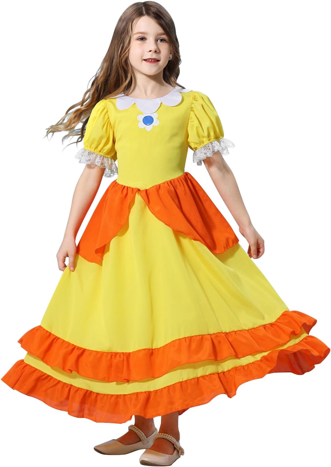 Atorcher Princess Costumes for Girls Princess Daisy Dress up Kids Halloween Fancy Dress Yellow Girls Dress