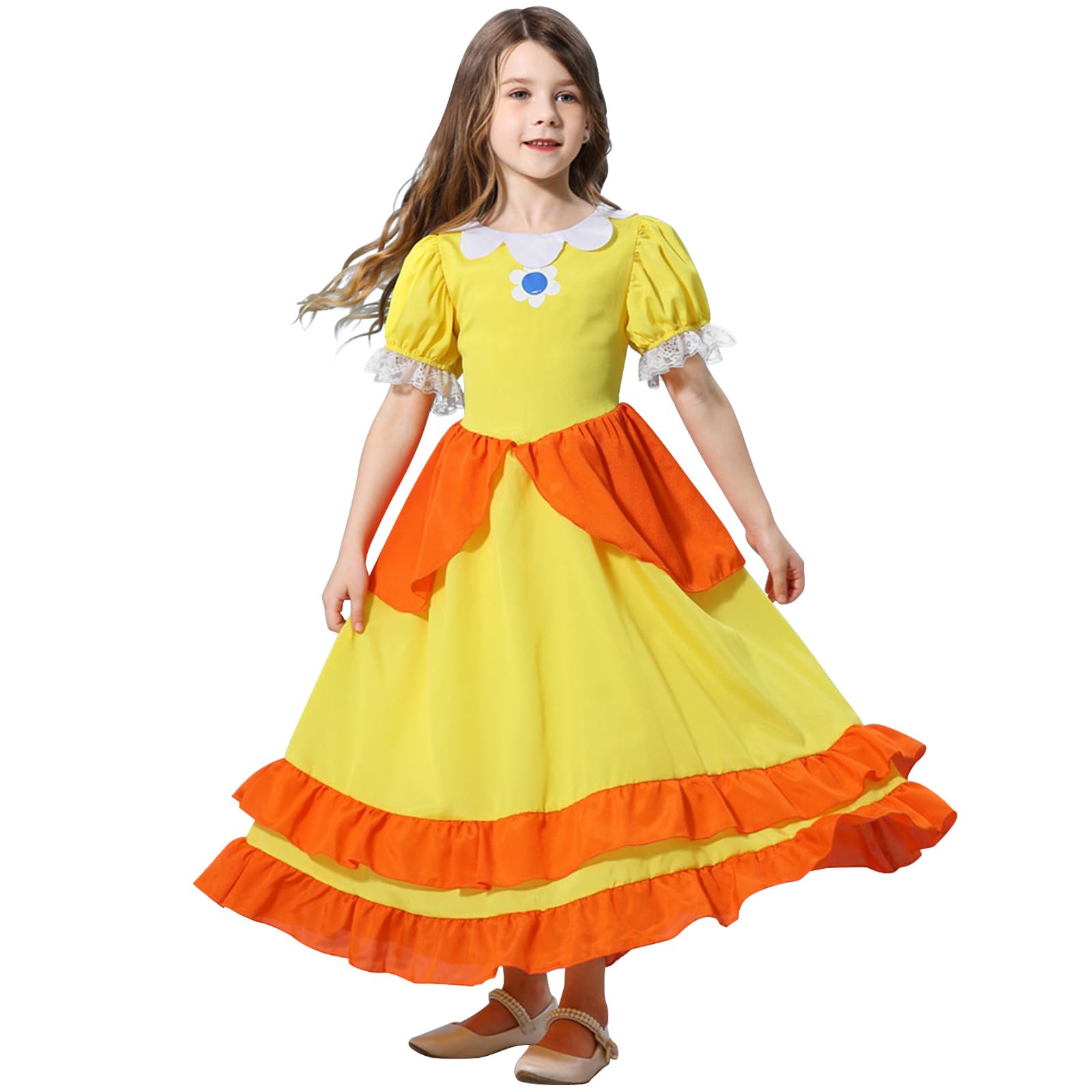 Atorcher Princess Costumes for Girls Princess Daisy Dress up Kids Halloween Fancy Dress Yellow Girls Dress