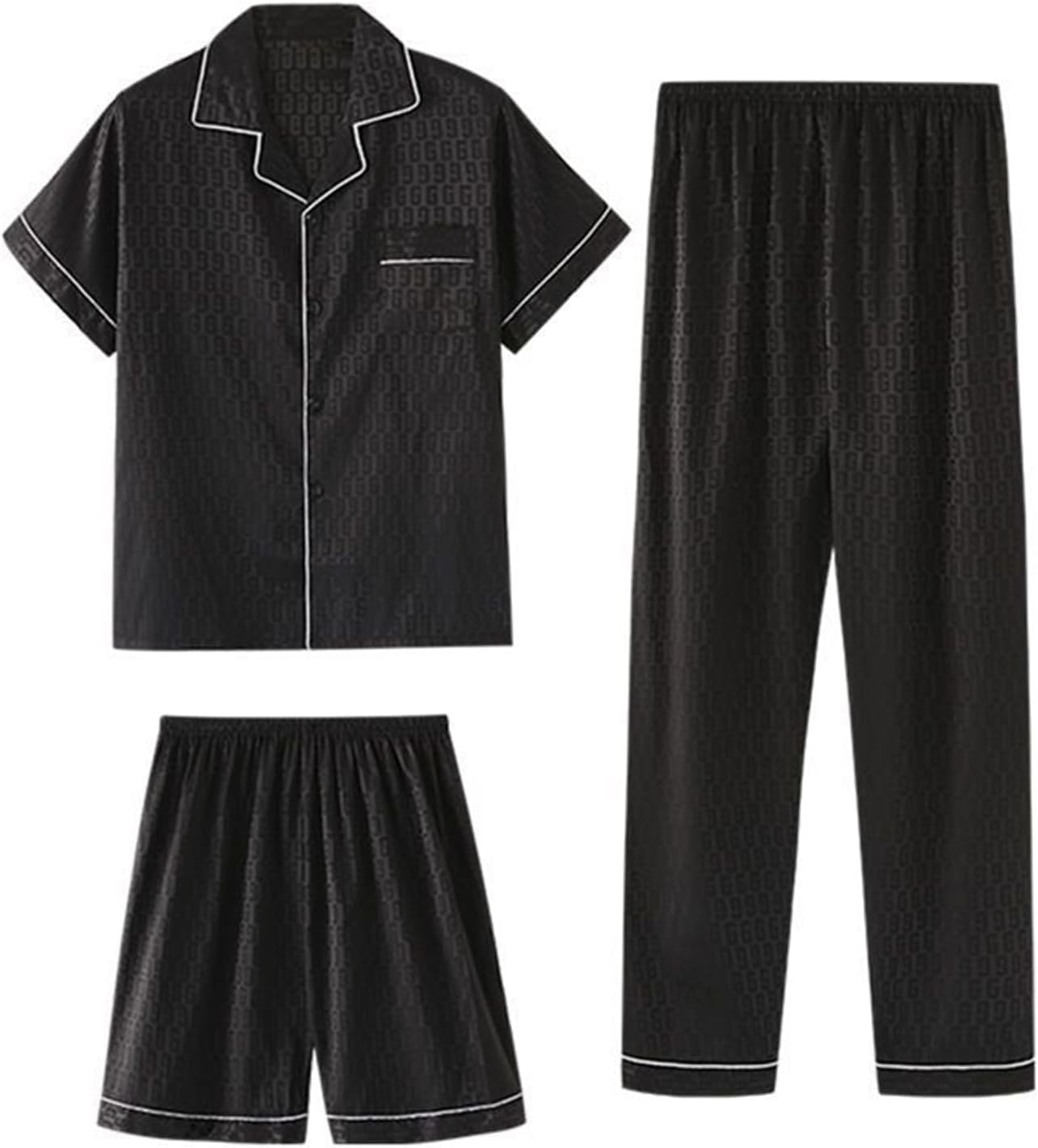 Pyjama 3 pièces en imitation soie pour homme grande taille 5XL style satin chic