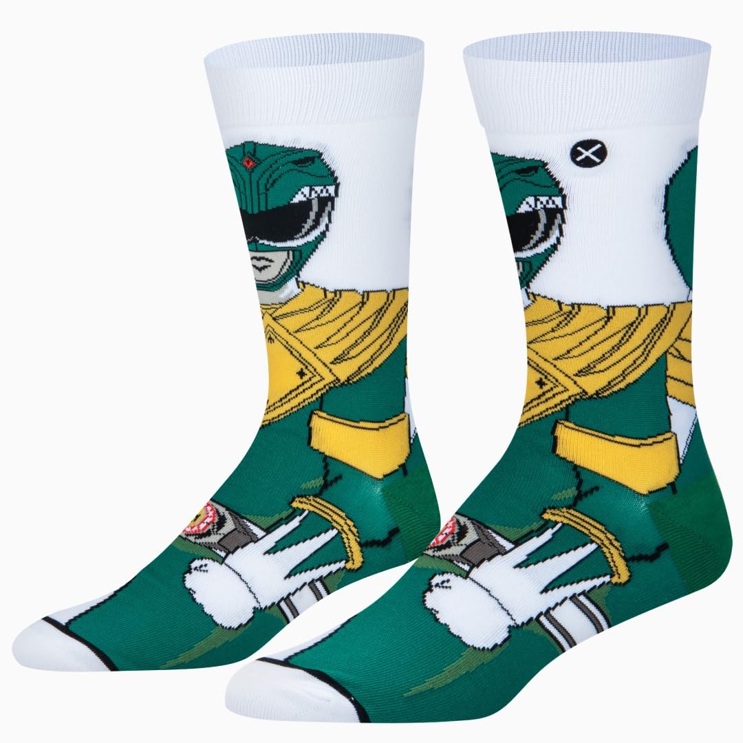 Odd Sox Unisex Green Ranger Funny Crew Socks, Mighty Morphin Power Power Rangers, Adult Large 8-12, 360, Large