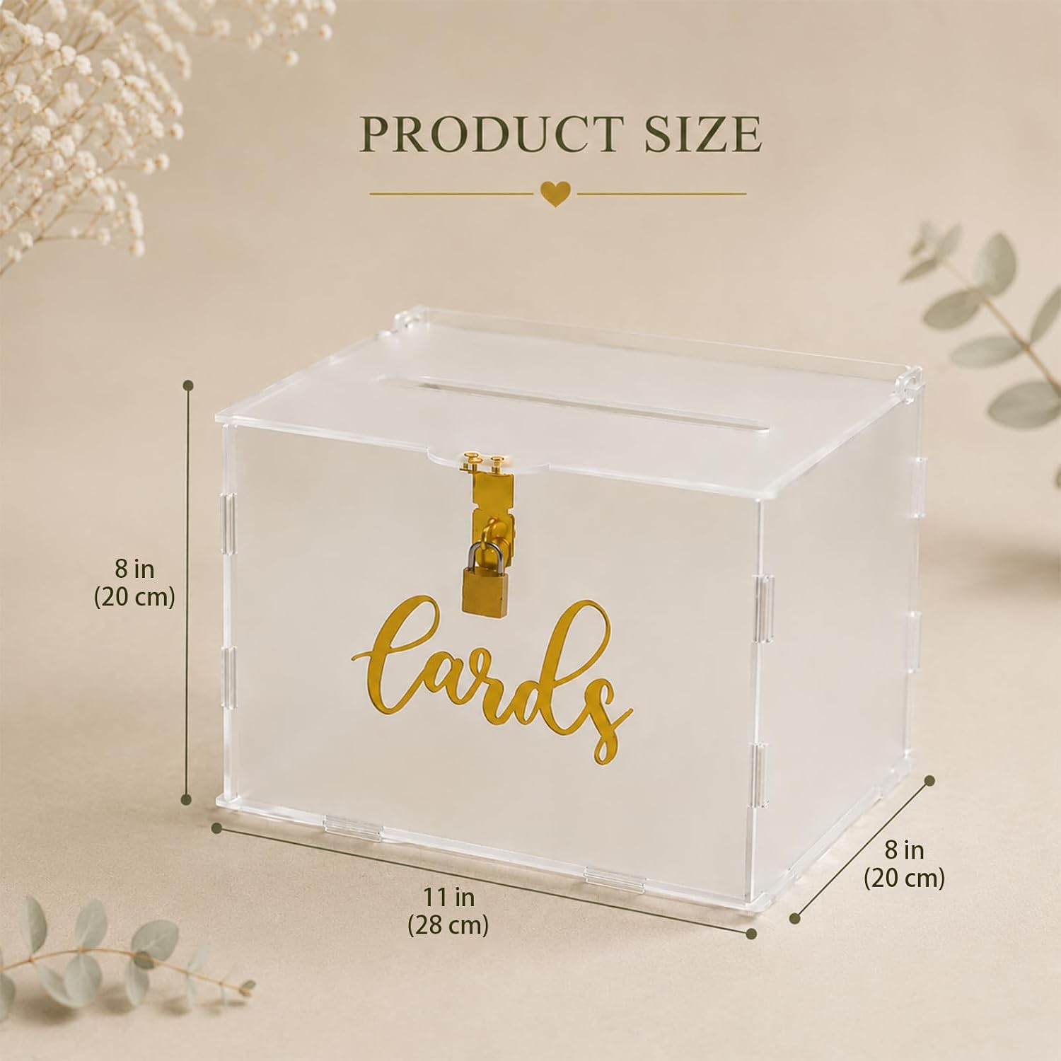 Frosted Acrylic Wedding Card Box with Lock and Slot, Money Envelope Gift Cards Boxes for Wedding Reception, Party, Graduation, Birthday, Baby Shower Decorations