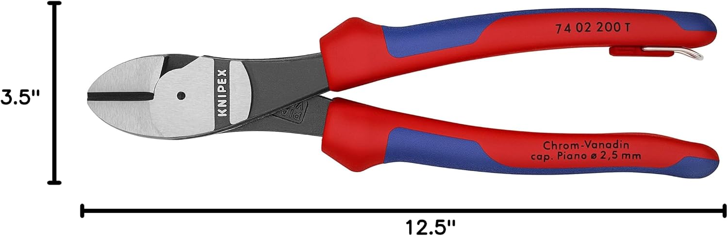 Knipex Tools 74 02 200 T BKA 8" High Leverage Diagonal Cutters, Tether Attachment-Comfort Grip,