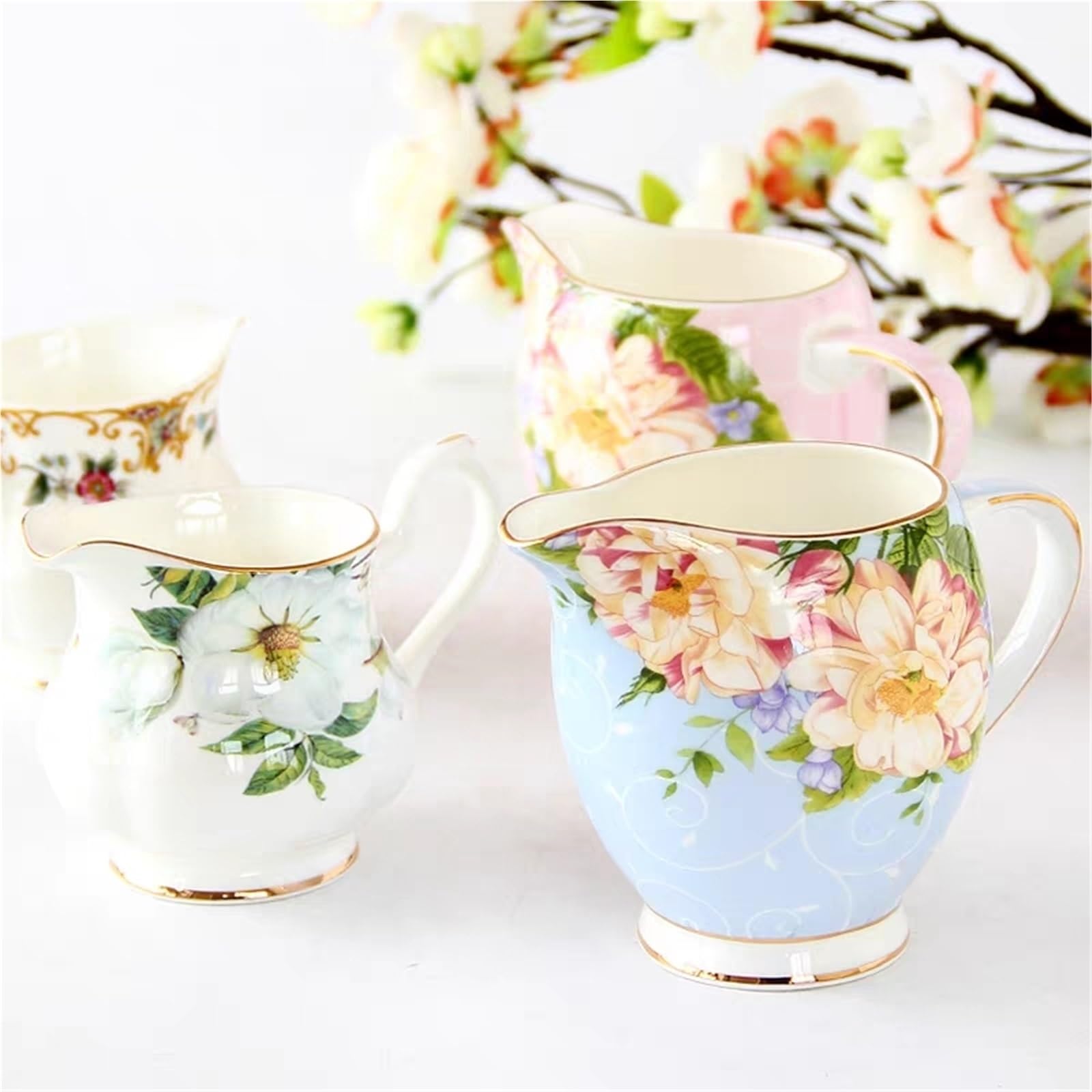 Tanque de leche de porcelana, accesorios de juego de té de la tarde, vasos, Latte Art, jarra, jarra de leche, 2 uds. Para café(Blue300ml)