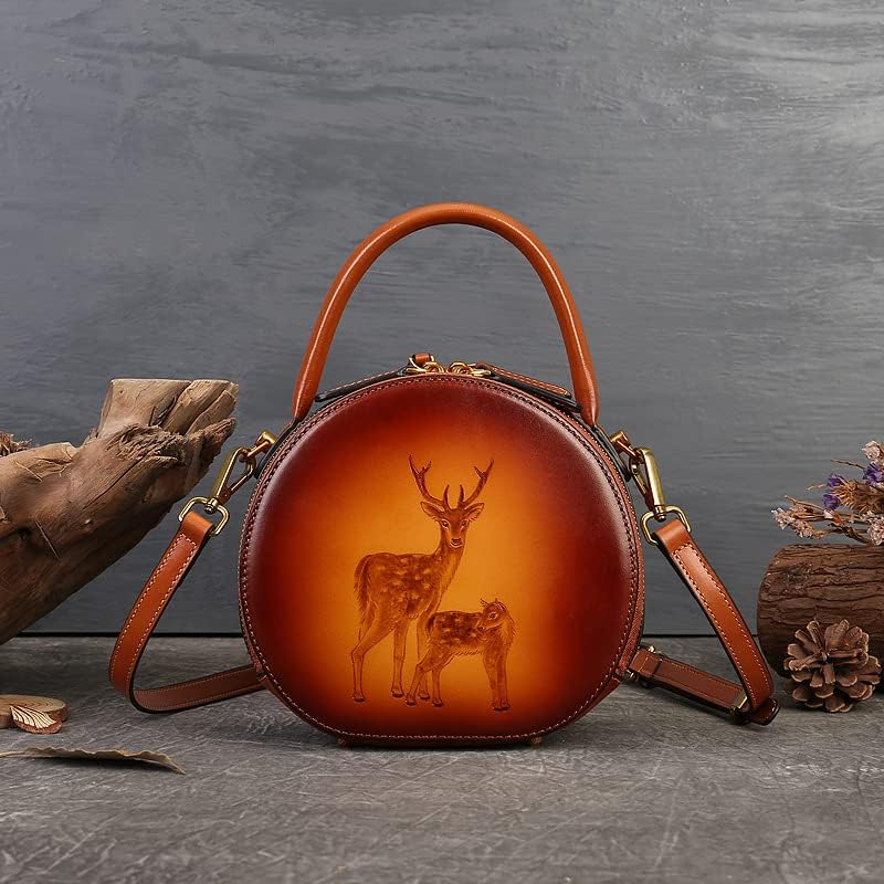 [ＯＲＺＫＥＹ] 本革 ショルダーバッグ ハンドバッグ レディース トートバッグ 斜め掛け ストラップ付き 鹿型押し 旅行 ヴィンテ