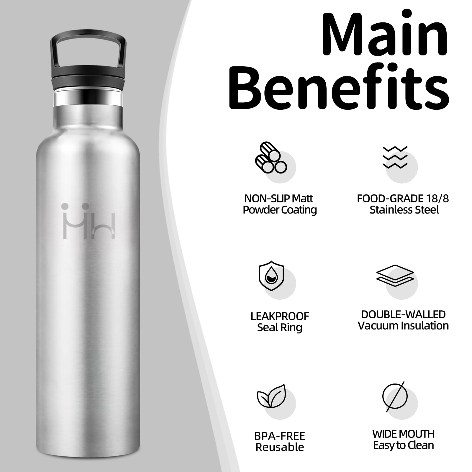 Borraccia Termica, 750 ml Senza BPA, Borracce Termiche, 18/8 Acciaio Inossidabile, Borraccia Acciaio Inox, Bottiglia Acqua Con Cannuccia e 2 Coperchi, Borracce per Ufficio - Acciaio inossidabile